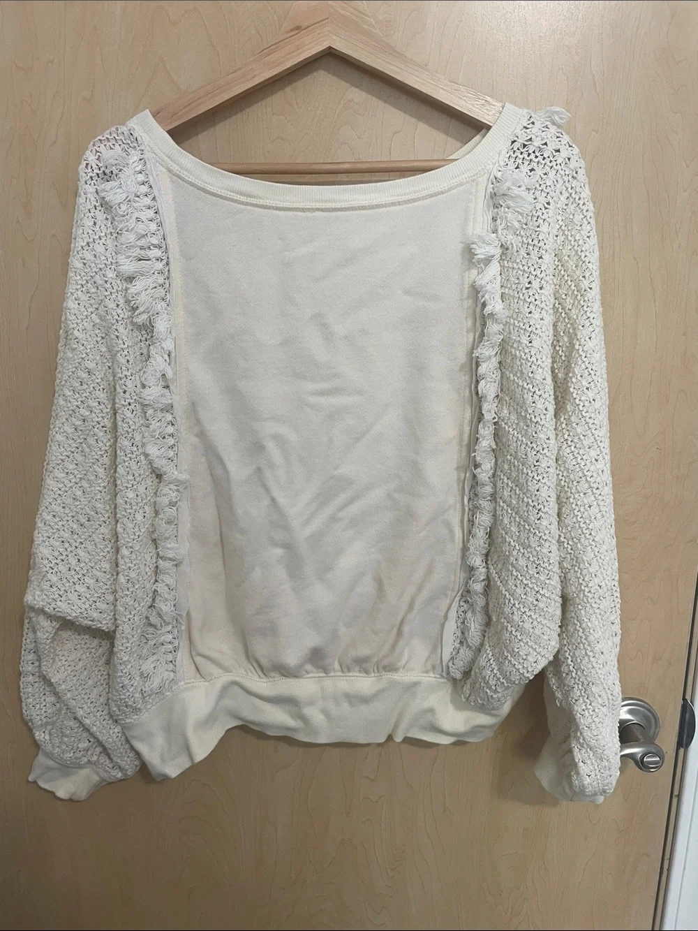 Free People Boho Cream Knit Top with Textured Oversized Dolman Sleeves L - Picture 6 of 12